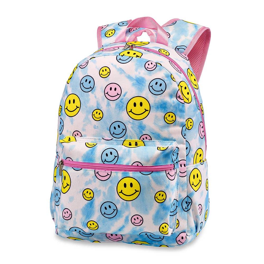Smiley Tie-Dye Canvas 2-Zipper Backpack - Milly's Boutique