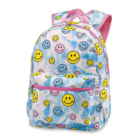 Smiley Tie-Dye Canvas 2-Zipper Backpack - Milly's Boutique