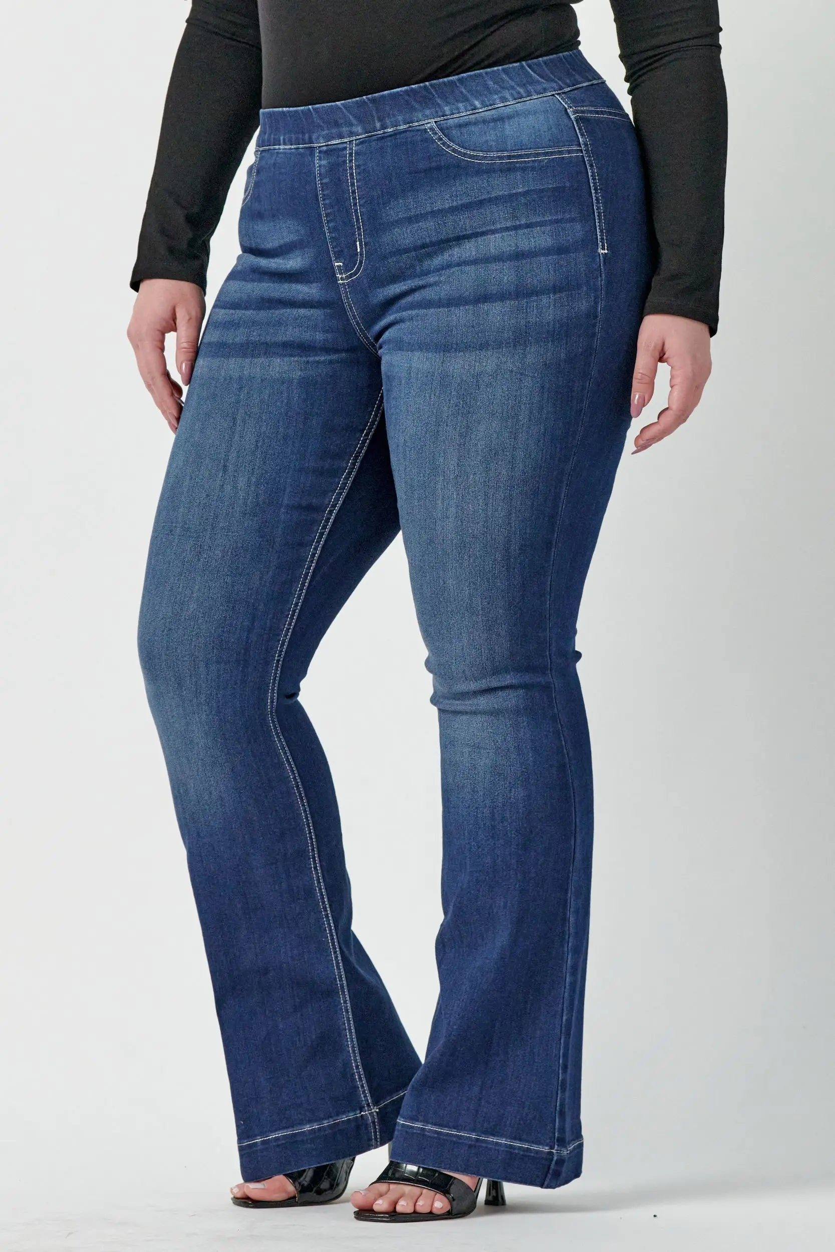 Pull On Dark Wash Plus Flares - 33.5” - Milly's Boutique