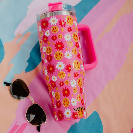 Flower Happy Face Stainless Tumbler - Milly's Boutique
